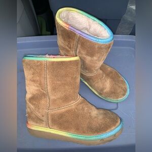 UGG Kids Chestnut Rainbow Trim Leather Boots size 3
